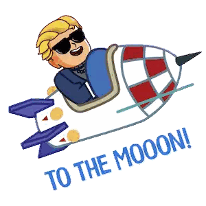 Cartoon Man Flying Rocket to the Moon