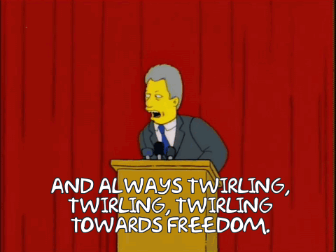 Cartoon Man Giving Speech And Always Twirling Twirling