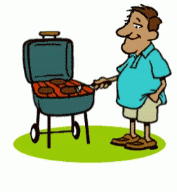 Cartoon Man Grilling Burgers on Barbecue