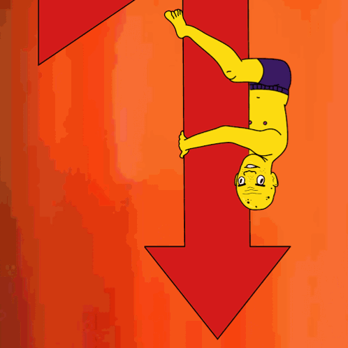 Cartoon Man Hanging Upside Down on Arrow