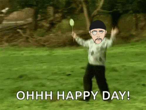 Cartoon Man Holding Balloon Ohhh Happy Day GIF