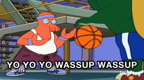 Cartoon Man Holding Basketball Saying Yo Yo Yo Wassup Wassup GIF