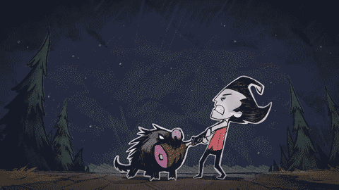 Cartoon Man Holding Bone Next to Dog