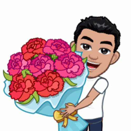 Cartoon Man Holding Bouquet of Carnations
