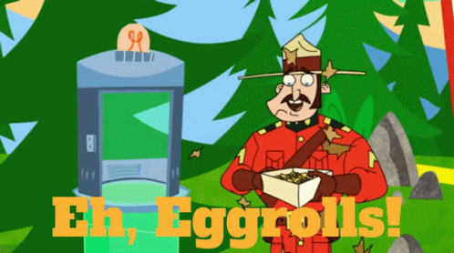 Cartoon Man Holding Box Saying Eh Eggrolls