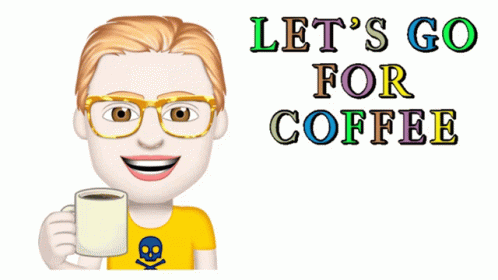 Cartoon Man Holding Coffee Let's Go for Coffee