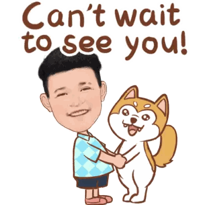 Cartoon Man Holding Dog Saying Can't Wait To See You