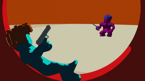 Cartoon Man Holding Gun and Man Kneeling