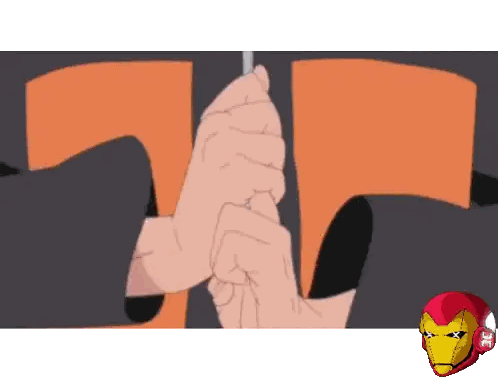 Cartoon Man Holding Hand Iron Man Head