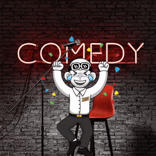 Cartoon Man Holding Microphone Neon Comedy Sign GIF