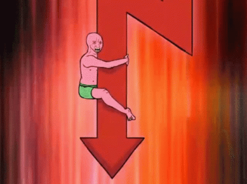 Cartoon Man Holding Red Arrow Pointing Down