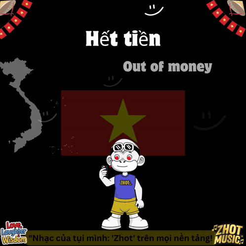 Cartoon Man Holding Red Heart Saying Het Tien Out of Money