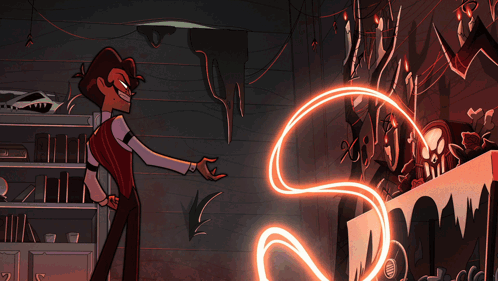Cartoon Man Holding Red Swirl