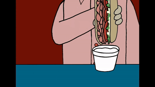 Cartoon Man Holding Sandwich and Ranch Dressing