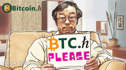 Cartoon Man Holding Sign Saying Btc.h Please