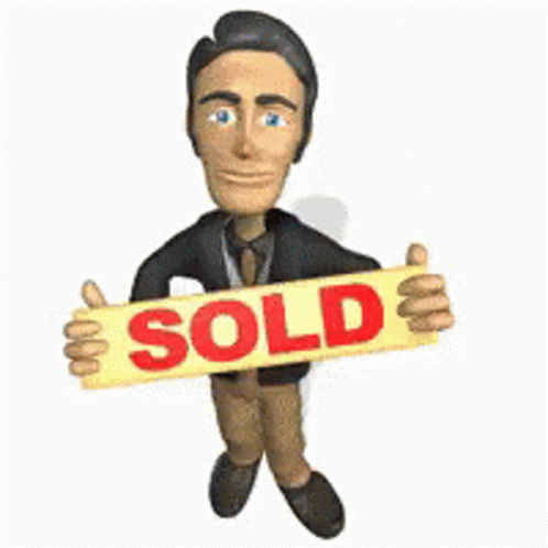 Cartoon Man Holding Sold Sign GIF