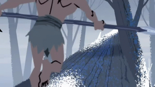 Cartoon Man Holding Spear in Forest