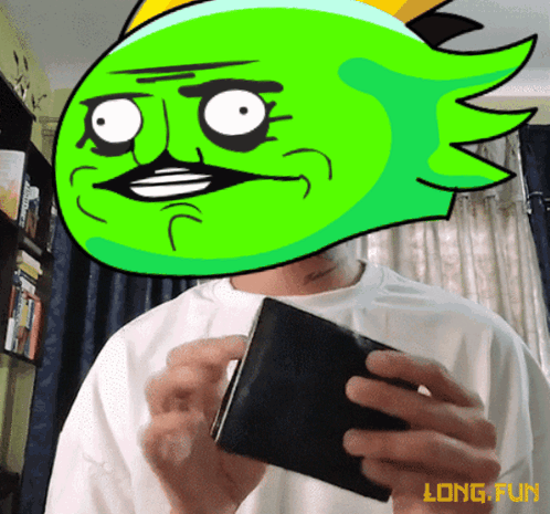 Cartoon Man Holding Wallet With Green Face