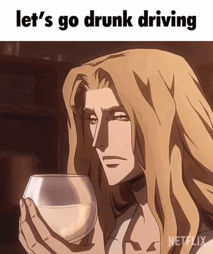 Cartoon Man Holding Wine Glass Saying Let's Go Drunk Driving