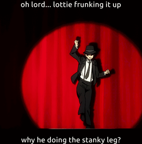 Cartoon Man in Front of Red Curtain Oh Lord