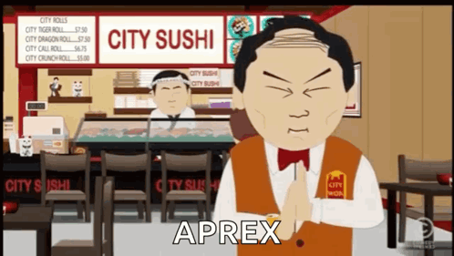 Cartoon Man In Front Of Sushi Restaurant GIF