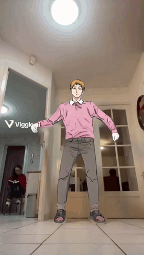 Cartoon Man In Pink Sweater And Gray Pants GIF