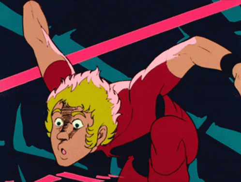 Cartoon Man in Red Shirt Flying Through Air