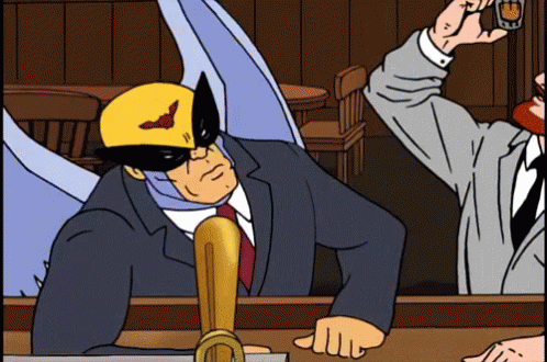 Cartoon Man in Suit and Tie With Wings and Mask