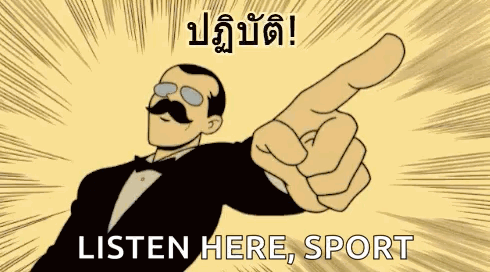 Cartoon Man in Tuxedo Pointing Listen Here Sport