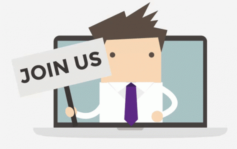 Cartoon Man Join Us Signage GIF