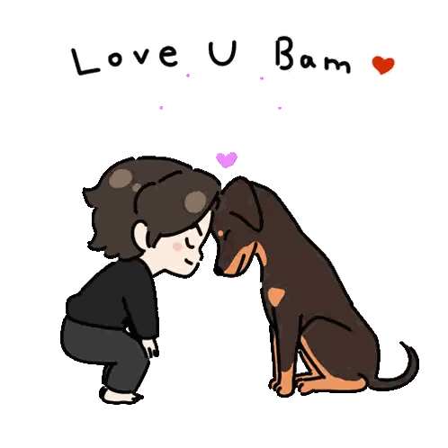 Cartoon Man Kissing Dog Love U Bam