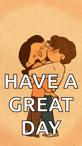 Cartoon Man Kissing Woman Saying Have A Great Day GIF