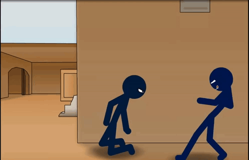 Cartoon Man Kneeling and Man Holding Gun