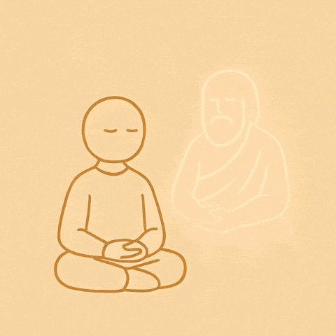 Cartoon Man Meditating Saying Ancestral Wisdom Descendant Dialogue GIF
