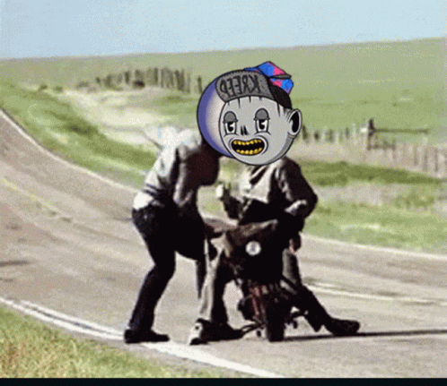 Cartoon Man on Motorcycle Kneeb