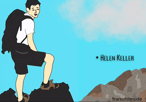 Cartoon Man On Mountain Helen Keller GIF