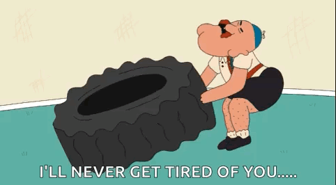 Cartoon Man Pushing Tire I'll Never Get Tired GIF