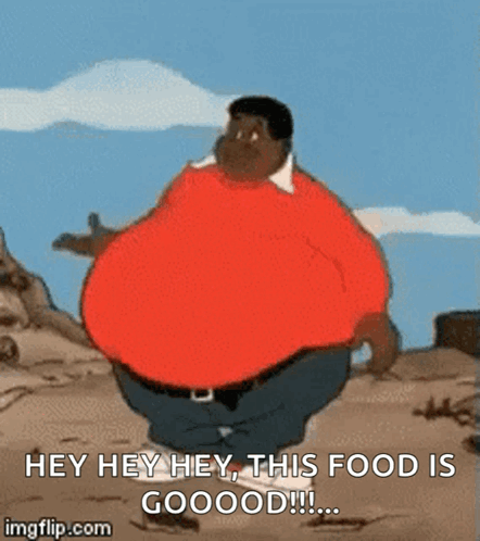 Cartoon Man Saying Hey Hey Hey Food Is Good