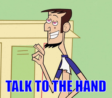 Cartoon Man Saying Talk to the Hand in Blue