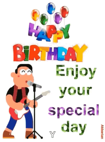 Cartoon Man Singing Guitar Balloons