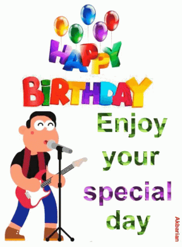 Cartoon Man Singing Happy Birthday Into Microphone GIF