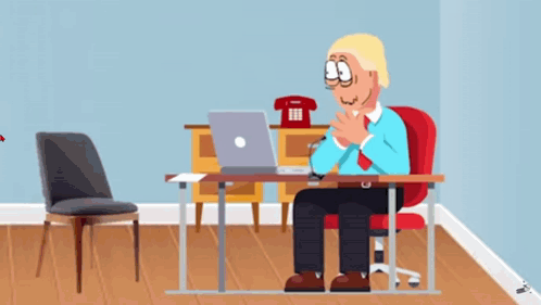 Cartoon Man Sitting At Desk With Laptop GIF