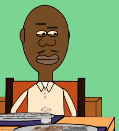 Cartoon Man Sitting At Table With Plate Of Food GIF