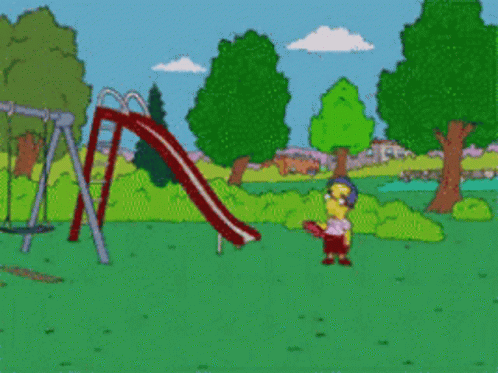 Cartoon Man Standing At Park Slide GIF
