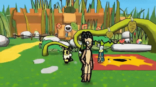 Cartoon Man Standing In Grassy Area GIF