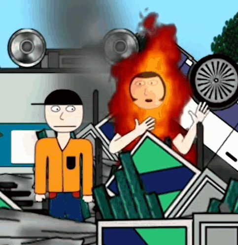 Cartoon Man Standing Next to Man With Headset