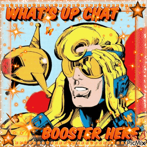 Cartoon Man Talking on Phone Saying What's Up Chat Booster Here
