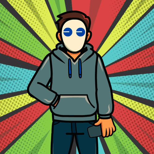 Cartoon Man Wearing Mask Holding Cell Phone