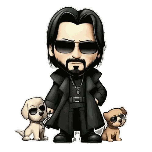 Cartoon Man with Beard and Dogs