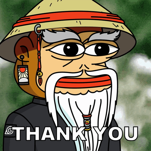 Cartoon Man with Beard and Thank You Hat